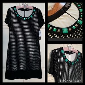 NWT Luxology Black Eyelet Shift Dress with Bead Embellished Neckline